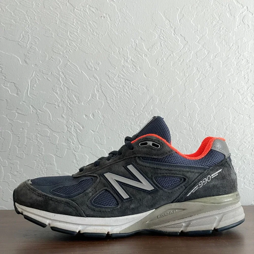 New Balance 990 v4 Womens 8.5 Navy/Orange Suede Comfort Trainers made in USA‎